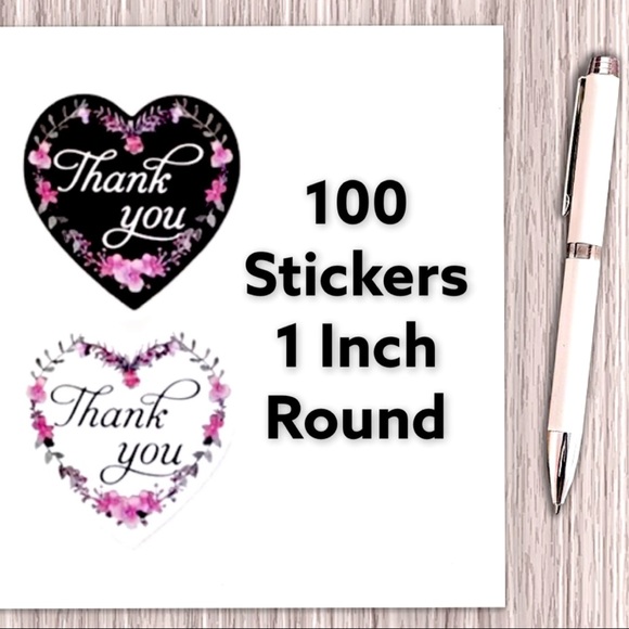 100 Thank You Stickers Pack 1” Round PRICE IS FIRM Heart - Picture 2 of 2